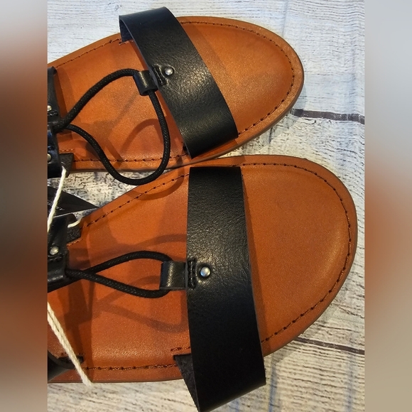 American Eagle Women’s Size 10 Black Boho Sandals New w/ Tag Ankle Tie Summer - Picture 5 of 7